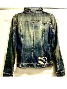 Rare Y2K DOLCE & GABBANA Zebra Gold Metal DG Logo Plate Jean Jacket M MSRP $1395